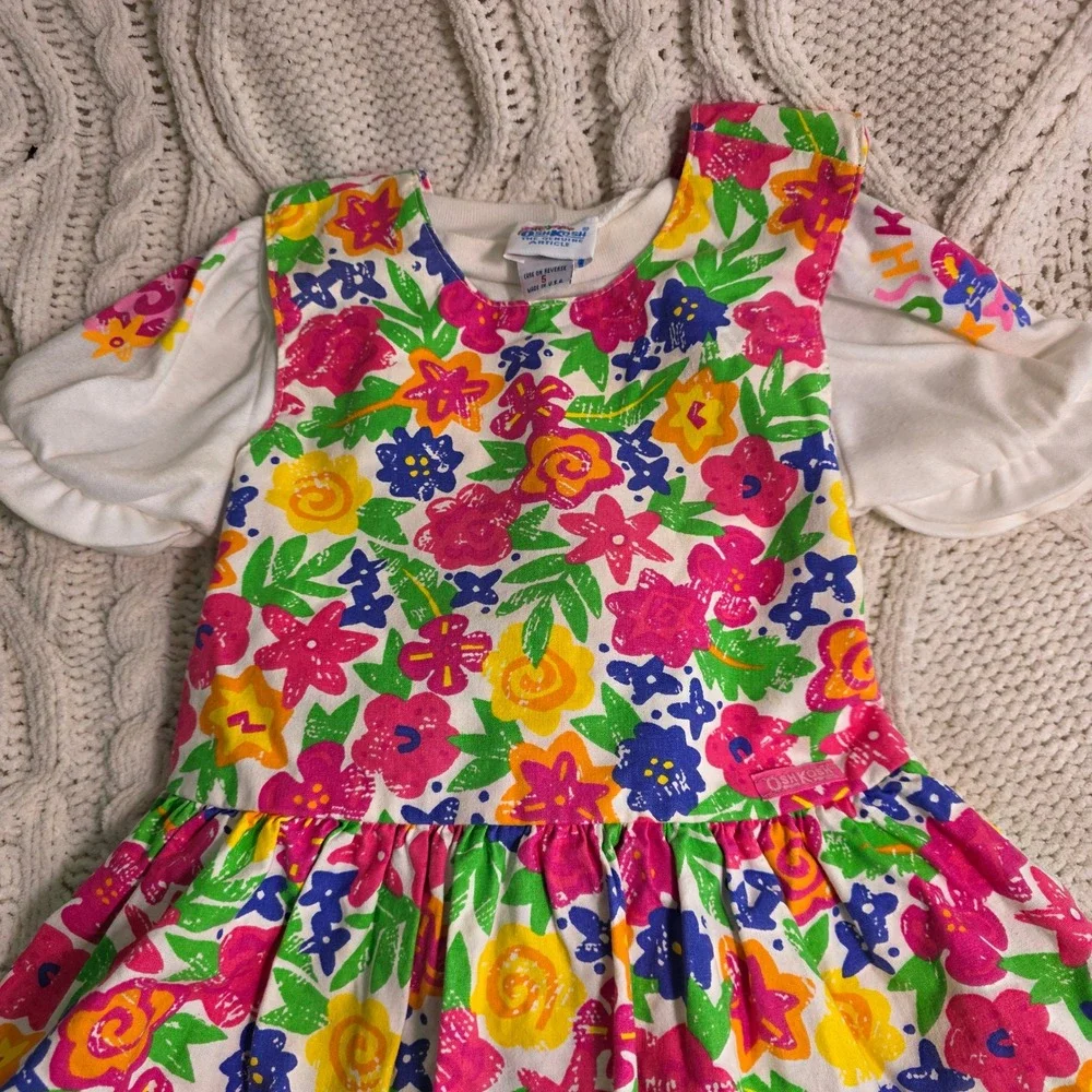 Vintage OshKosh B'Gosh Dress Floral Jumper Dress & Top Girls 5 Excellent